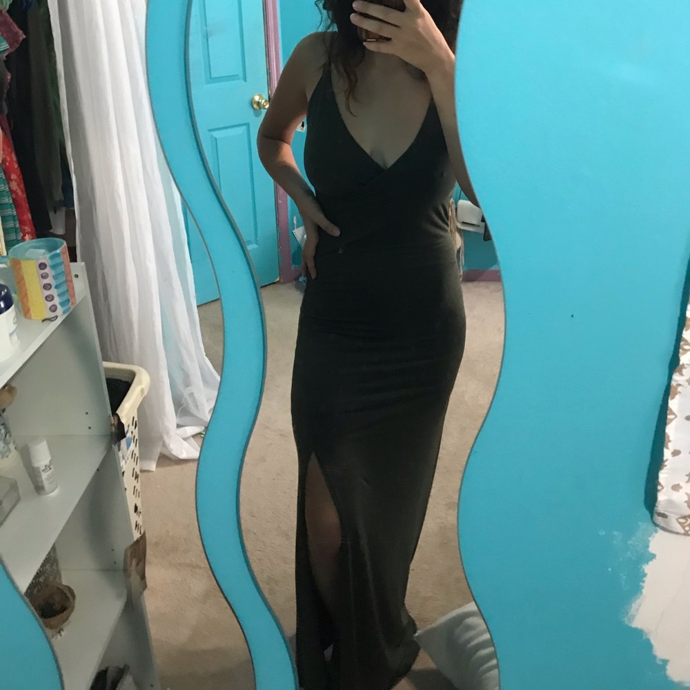 Dark green maxi dress with slit